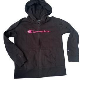 Champion Black Hoodie Pink Logo - Size Large